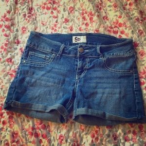 A pair of jean shorts